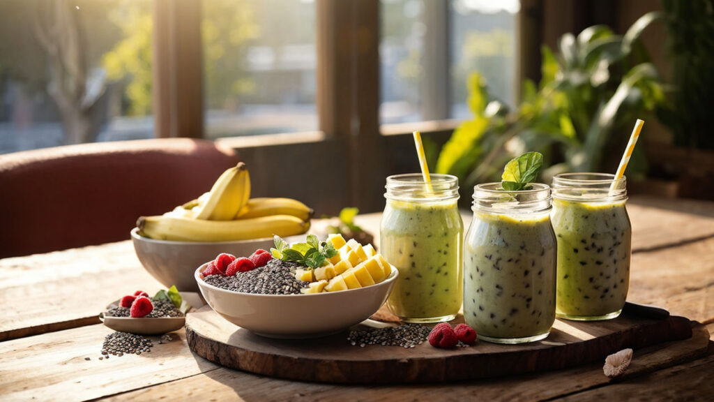 a bowl of morning breakfast a smoothie bursting with the refreshing taste of banana and spinach ble